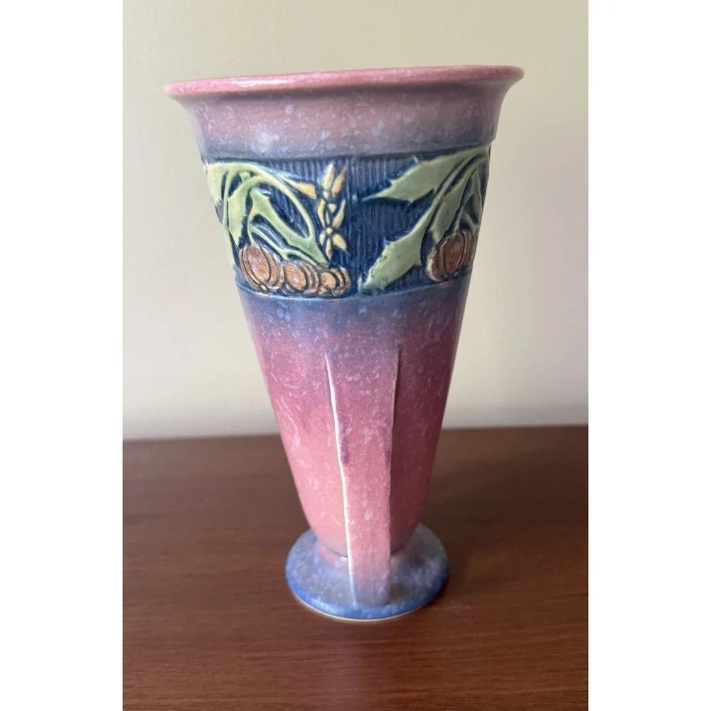 Roseville Baneda Pink 1932 Vintage Art Deco Pottery‎ Ceramic Handled Vase 604-7